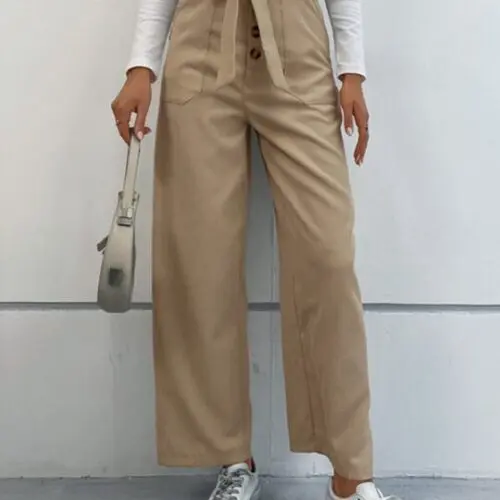 Solid Color Casual Trousers with a Straight-Cut