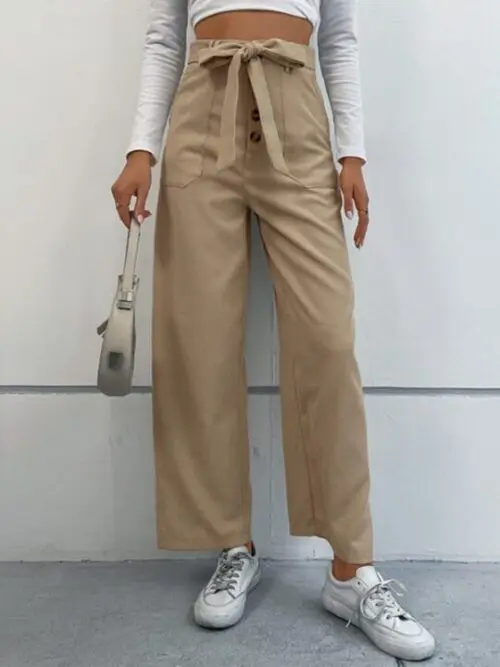 Solid Color Casual Trousers with a Straight-Cut