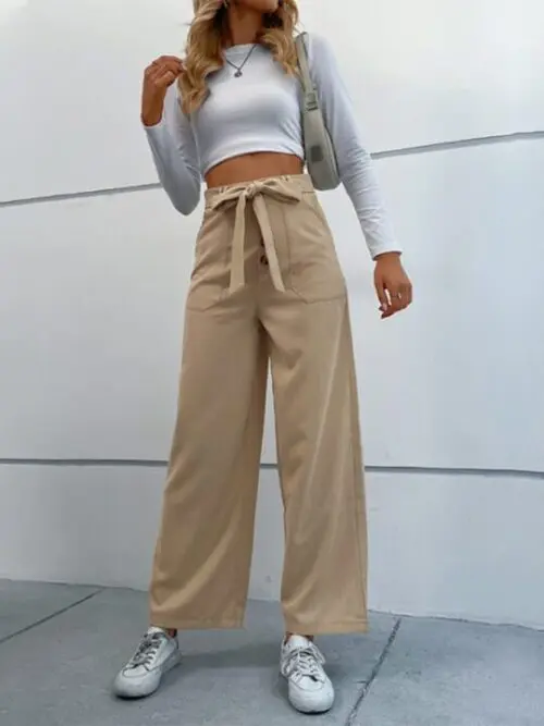 Solid Color Casual Trousers with a Straight-Cut