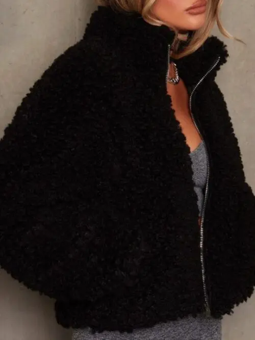 New Plush Sherpa Wool Cropped Cardigan Jacket