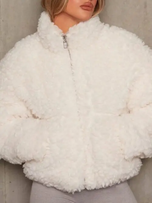 New Plush Sherpa Wool Cropped Cardigan Jacket