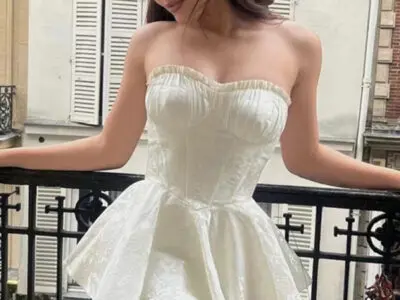 High-Waisted Lace Jacquard Tube Top Dress