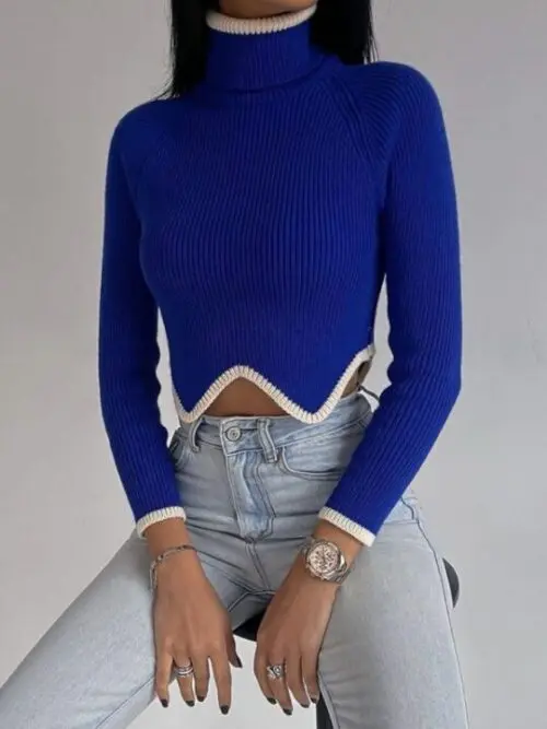 Irregular Hem Turtleneck Short Sweater
