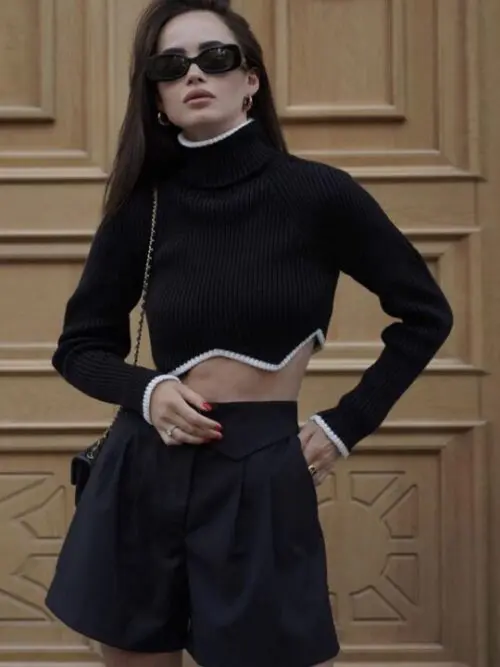 Irregular Hem Turtleneck Short Sweater