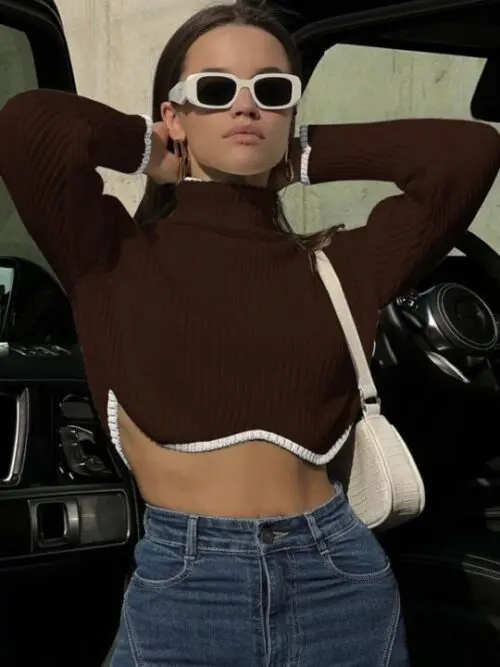 Irregular Hem Turtleneck Short Sweater
