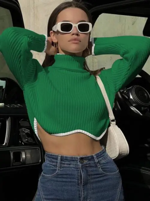 Irregular Hem Turtleneck Short Sweater