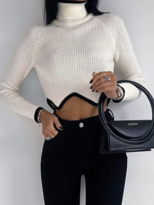 Irregular Hem Turtleneck Short Sweater