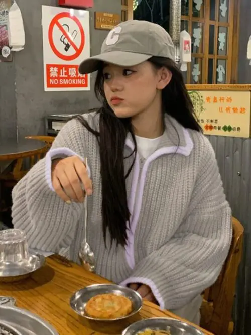 Zipper Lapel Loose-Knit Sweater