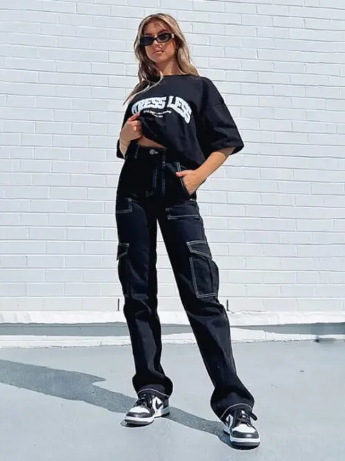 Fashionable patchwork straight multi-pocket overalls