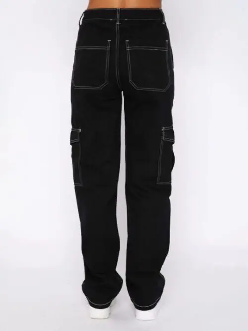 Fashionable patchwork straight multi-pocket overalls