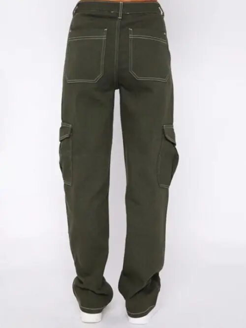 Fashionable patchwork straight multi-pocket overalls