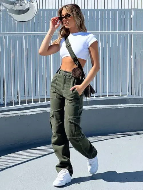 Fashionable patchwork straight multi-pocket overalls