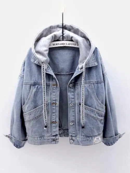 Stylish Denim Jacket with Hood and Spacious Pockets