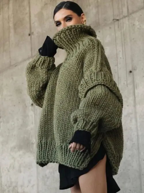 Fluffy Turtleneck Pullover Sweater with Long Sleeves