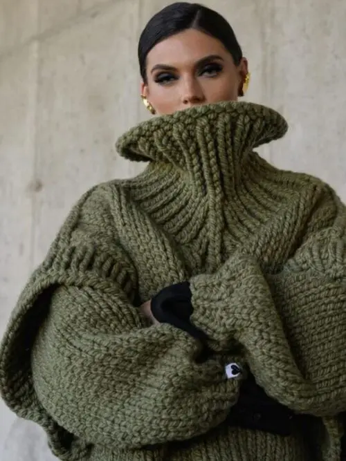 Fluffy Turtleneck Pullover Sweater with Long Sleeves