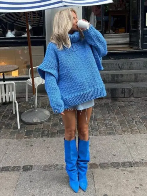 Fluffy Turtleneck Pullover Sweater with Long Sleeves