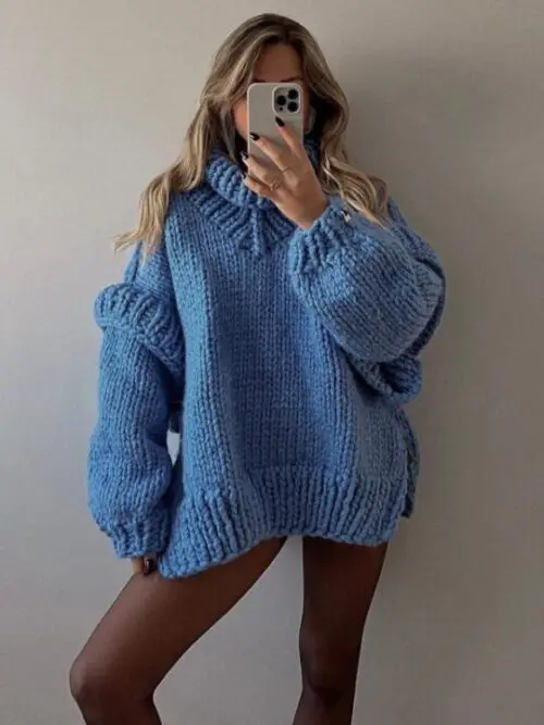 Fluffy Turtleneck Pullover Sweater with Long Sleeves