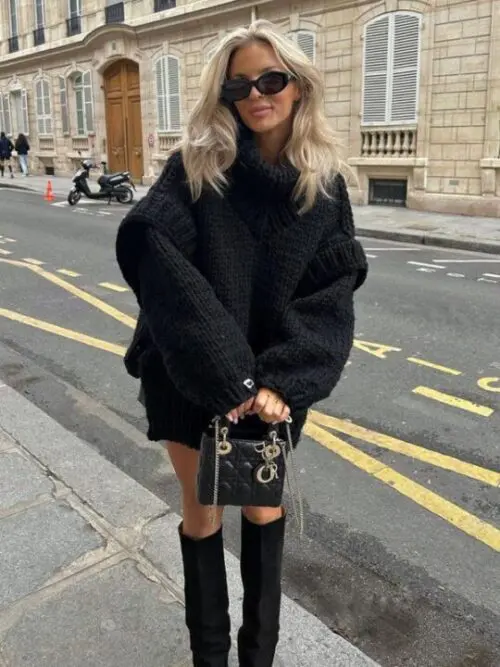 Fluffy Turtleneck Pullover Sweater with Long Sleeves