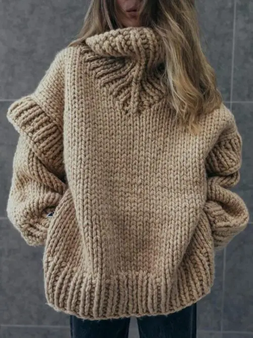 Fluffy Turtleneck Pullover Sweater with Long Sleeves