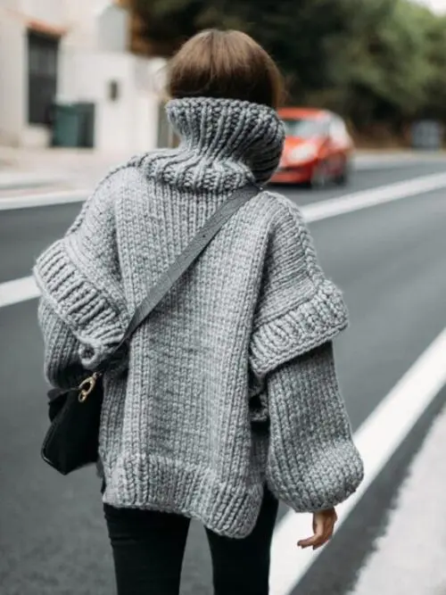 Fluffy Turtleneck Pullover Sweater with Long Sleeves