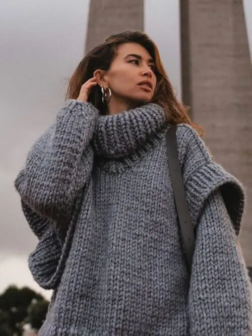 Fluffy Turtleneck Pullover Sweater with Long Sleeves