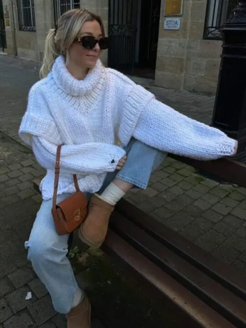 Fluffy Turtleneck Pullover Sweater with Long Sleeves