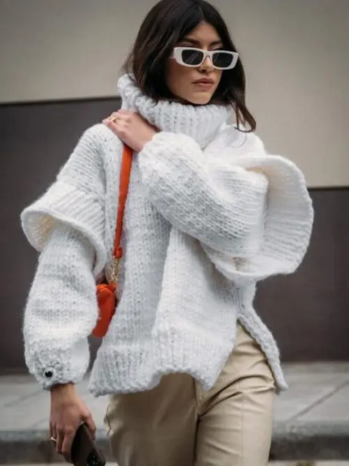 Fluffy Turtleneck Pullover Sweater with Long Sleeves