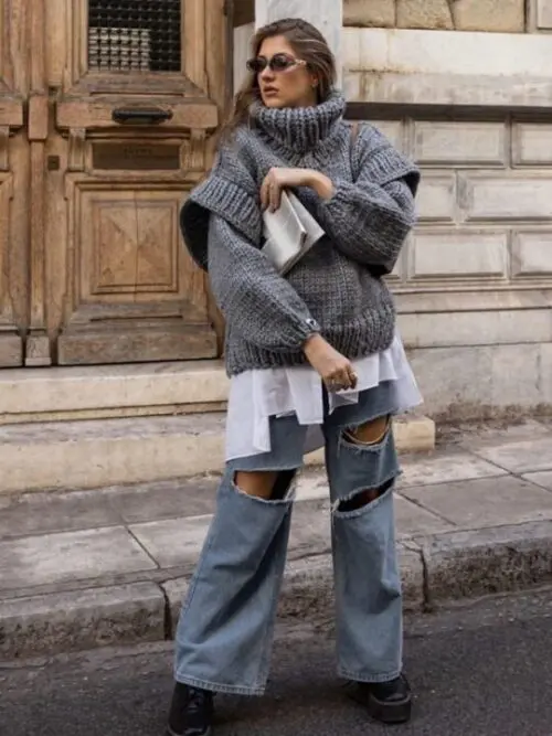 Fluffy Turtleneck Pullover Sweater with Long Sleeves