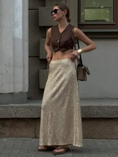 Shimmer and Shine | Long Sequined Street Fashion Skirt