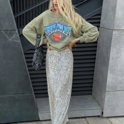 Shimmer and Shine | Long Sequined Street Fashion Skirt