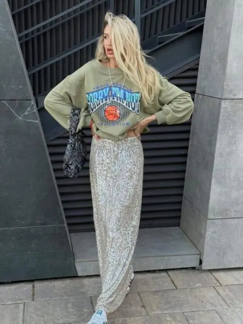 Shimmer and Shine | Long Sequined Street Fashion Skirt