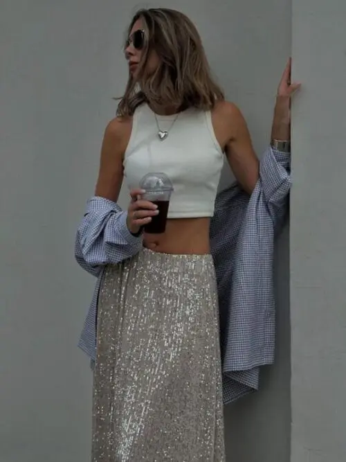 Shimmer and Shine | Long Sequined Street Fashion Skirt