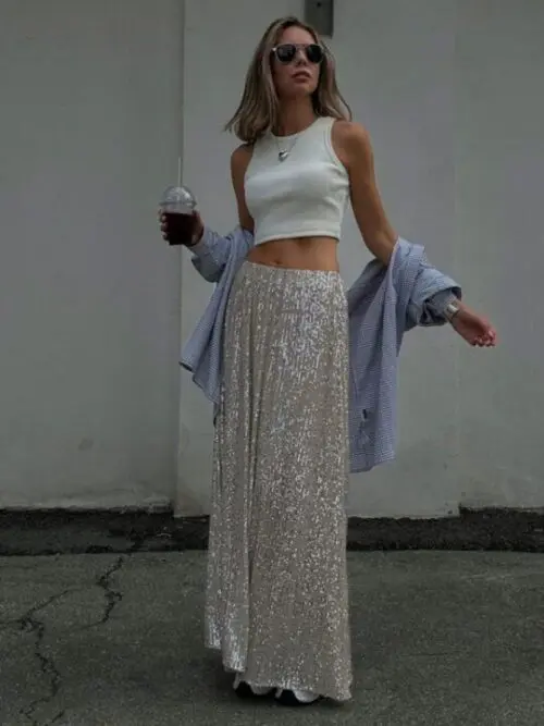 Shimmer and Shine | Long Sequined Street Fashion Skirt