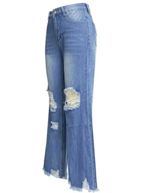 High-Waist Ripped Jeans / Micro-Boom Washed Style