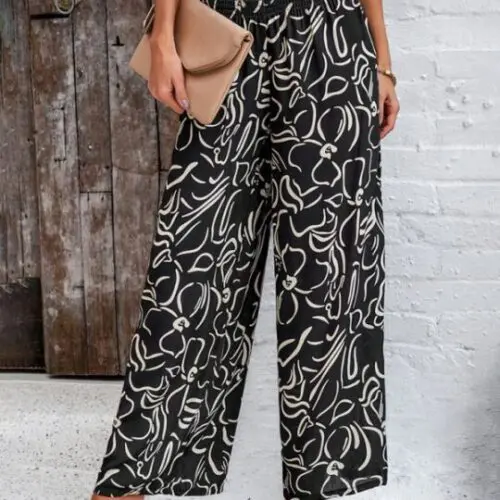 Elegant Geometric Loose Printed Trousers