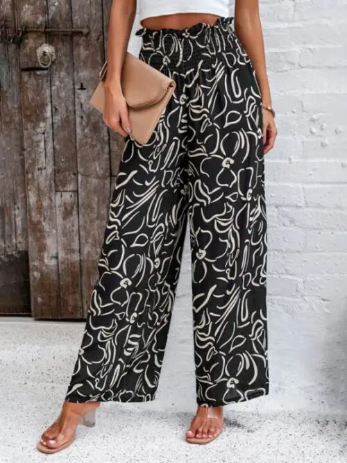 Elegant Geometric Loose Printed Trousers