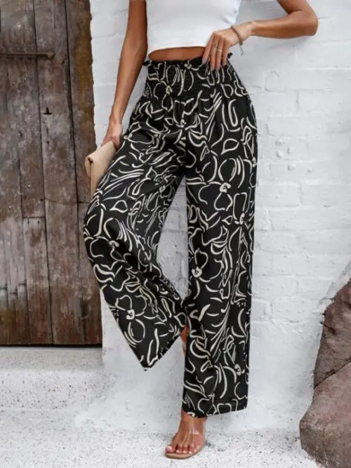 Elegant Geometric Loose Printed Trousers