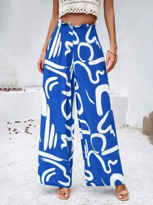 Elegant Geometric Loose Printed Trousers