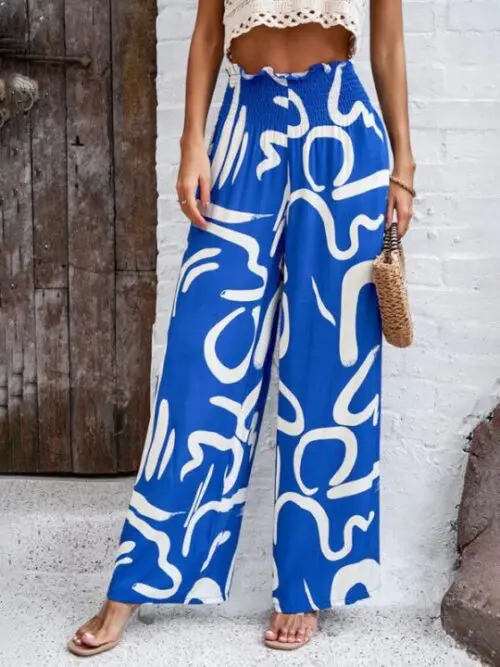 Elegant Geometric Loose Printed Trousers