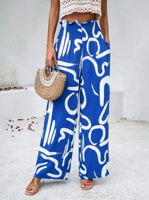 Elegant Geometric Loose Printed Trousers