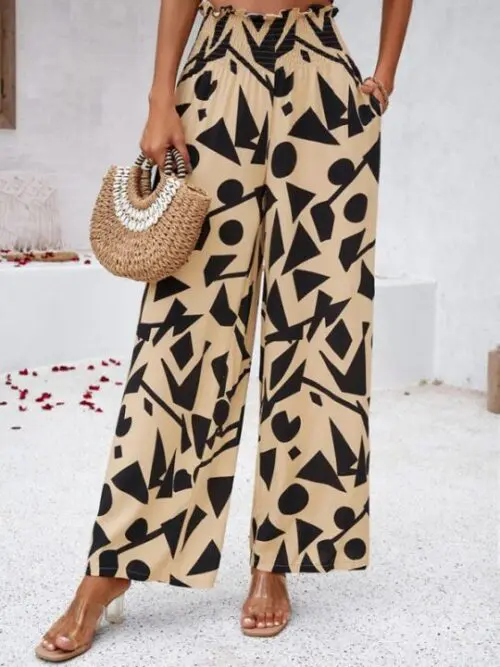 Elegant Geometric Loose Printed Trousers