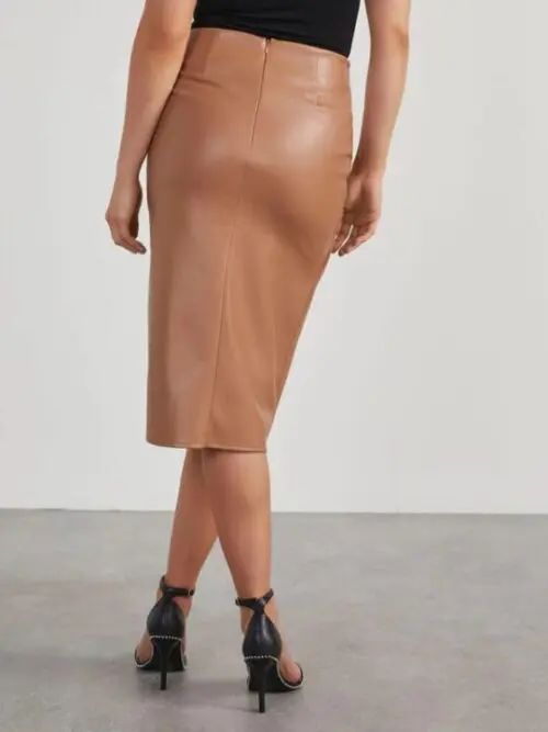Mid-Length Leather Skirt with Alluring Side Slit