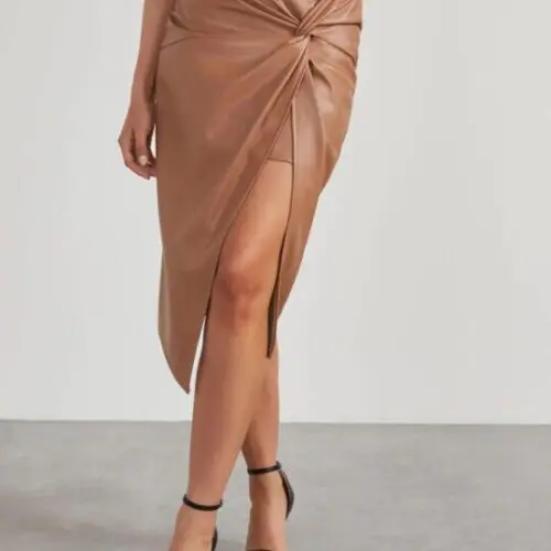 Mid-Length Leather Skirt with Alluring Side Slit