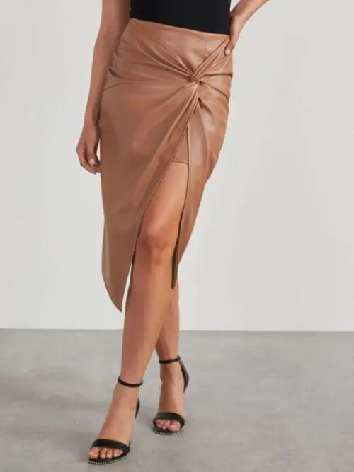 Mid-Length Leather Skirt with Alluring Side Slit