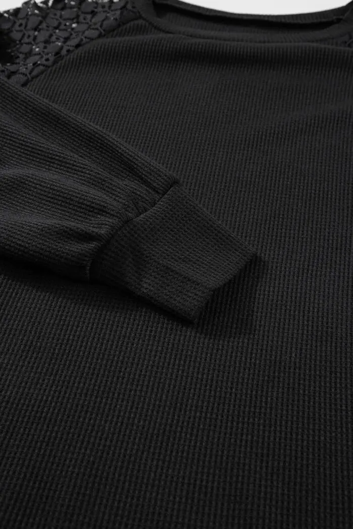 Chic Onyx Ribbed Bishop Sleeve Top
