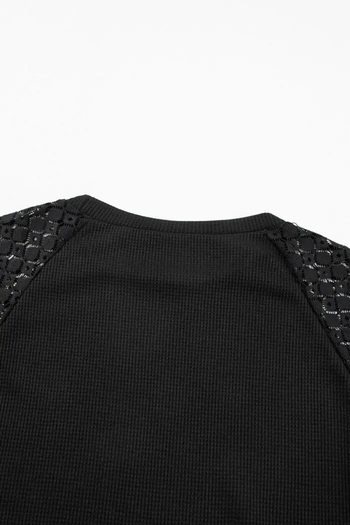 Chic Onyx Ribbed Bishop Sleeve Top