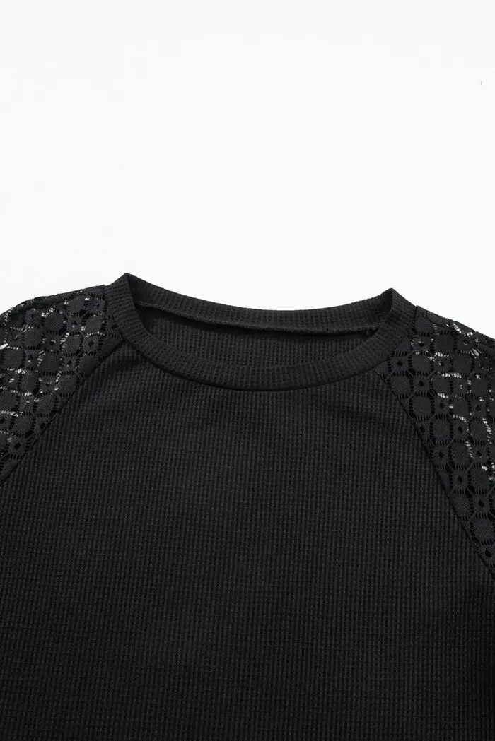 Chic Onyx Ribbed Bishop Sleeve Top