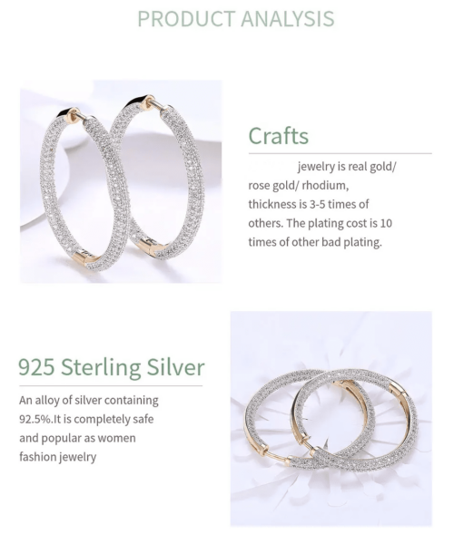 Radiant 925 Silver 18K Gold Hoop Earrings – Classic Wedding Jewelry for Women