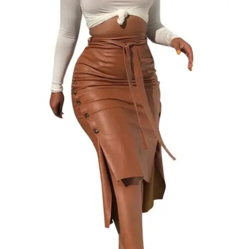 Ladies Casual Fashion Slit Mid Length Slim Skirt