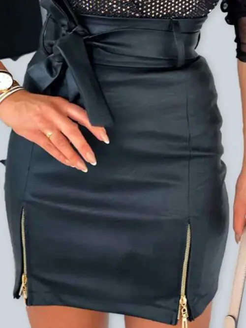 Trendy Belt Hem Zip Skirt for Casual Fashion